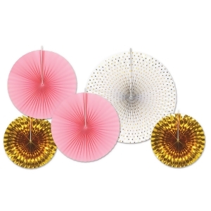 Club Pack of 60 Decorative Gold and Pink Paper Foil Fans 16 - All