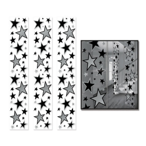Pack of 36 Black and Silver Star Party Panel Decorations 6' - All