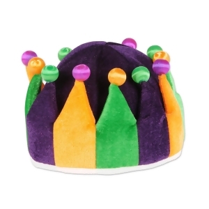 Pack of 6 Mardi Gras Celebration Orange Green and Purple Plush Jester Crown 22 - All