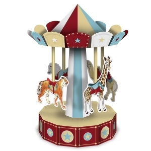 Club Pack of 12 Red and Brown 3-D Vintage Circus Carousel Centerpieces 10 - All