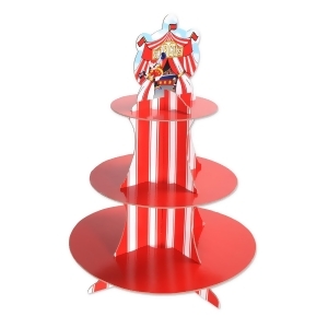 Pack of 12 Red and White Circus Tent Three-Tiered Birthday Cupcake Stand 16 - All