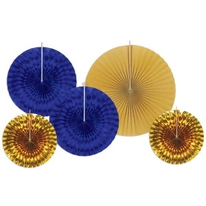 Blue and Golden Assorted Paper Foil Hanging Decorative Fans - All