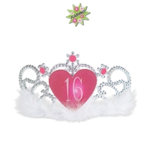 Pack of 6 Decorative Pink and Silver Glitter Sweet 16 Light-Up Princess Tiara - All