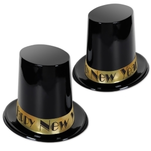 Club Pack of 25 Big Black Happy New Year Top Hat with Gold Band 7.5 - All