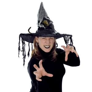 Club Pack of 12 Halloween Spooky Black Witch Hat with Rat and Spider Web 19 - All