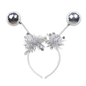 Pack of 12 Silver Tinsel and Mirrored Ball Ornaments Christmas Bopper Headbands - All