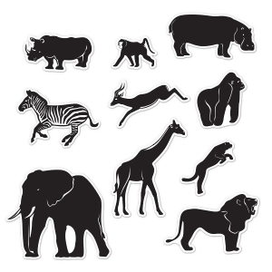 Club Pack of 12 Wild Jungle Animal Silhouette Wall Cutouts 15.25 - All