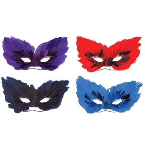 Club Pack of 48 Adult Decorative Fancy Feather Masquerade Masks 10.75 - All