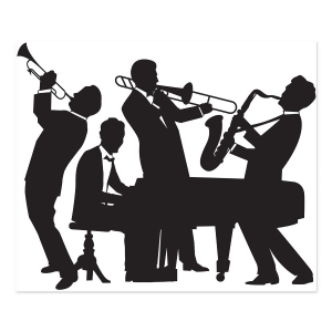 Pack of 6 Black and White Roaring 20s Jazz Band Insta-Mural Wall Decorations 6 - All