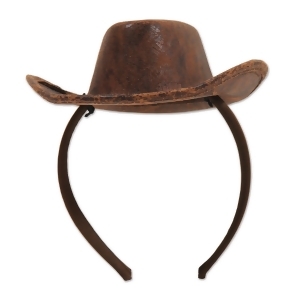 Pack of 12 Distressed Brown Faux Leather Western Cowboy Party Hats - All