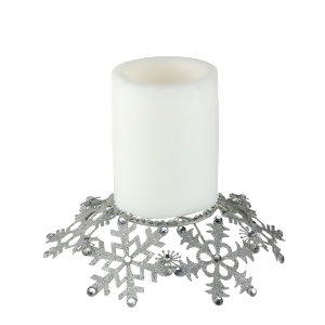 9 Silver Snowflake Glittered and Jeweled Christmas Pillar Candle Holder - All