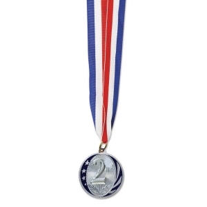 Club Pack of 12 Second Place Silver Medal with Ribbon Party Favors 32 - All