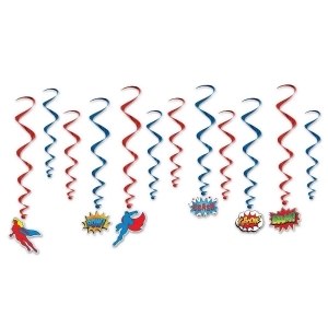 Club Pack of 72 Red and Blue Hero and Action Word Whirls Hanging Decorations 31 - All