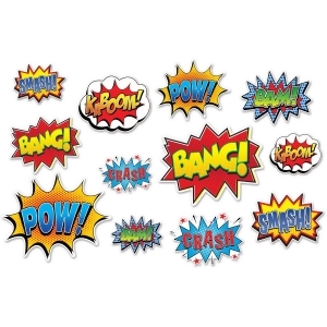 Club Pack of 144 Decorative Hero Action Sign Cutout Wall Decorations 12 - All