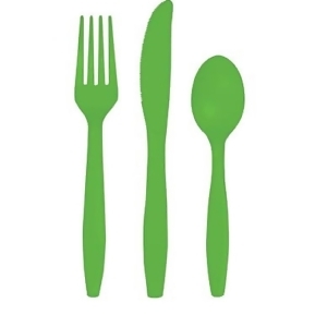 Club Pack of 216 Lime Green Premium Heavy-Duty Plastic Party Knives Forks and Spoons - All