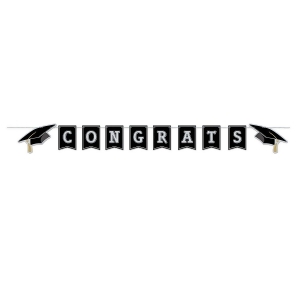 Club Pack of 12 Black and White Graduation Banner Decorations 6 - All