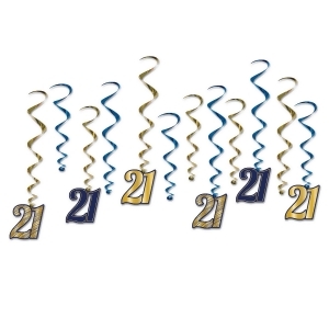 Club Pack of 72 Navy Blue and Golden '21' Hanging Whirl Decorations 17 - All