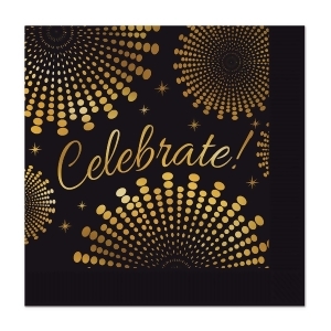 Club Pack of 96 Black and Gold 'Celebrate' Graduation Themed Napkins 5 - All