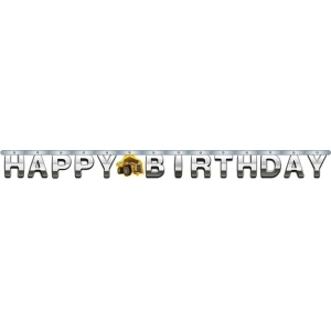 Club Pack of 12 Large Happy Birthday Silver Jointed Banners with Yellow Dump Track 8.5 - All