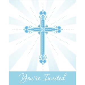 Club Pack of 75 Blue and White Blessing Youre Invited Decorative Invitation 5.75 - All