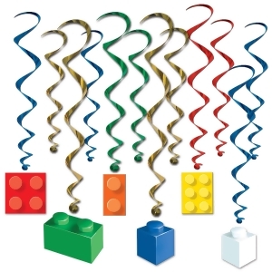 Club Pack of 12 Bright and Colorful Building Block Whirls Hanging Decorations 32 - All