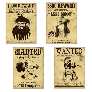Club Pack of 48 Pirate Wanted Sign Cutout Hanging Decorations 15.25 - All