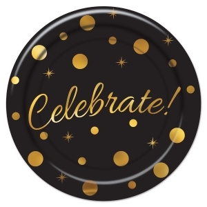 Club Pack of 96 Black and Gold 'Celebrate' Graduation Themed Plates 7 - All