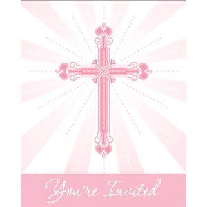 Club Pack of 75 Pink and White Blessing Youre Invited Decorative Invitation 5.75 - All