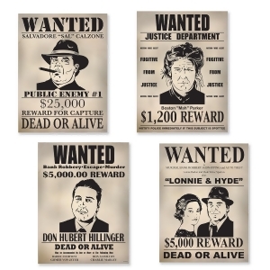 Club Pack of 12 Gangster Wanted Sign Cutouts Wall and Door Decorations 15.25 - All