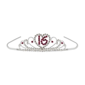 Pack of 6 Silver and Pink Sweet 16 Birthday Royal Rhinestone Tiaras One Size - All