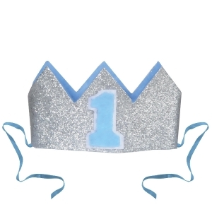 Club Pack of 12 Baby Blue and Silver Glittered Baby's 1st Birthday Crown 4.5 - All