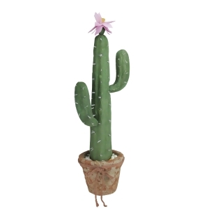 21.5 Southwestern Style Green Potted Artificial Cactus with Flowers - All