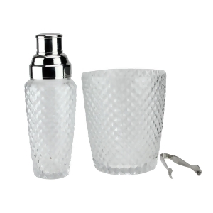 Set of 3 Diamond Cut Handcrafted Clear Cocktail Shaker with Bucket and Tong 9.5 - All