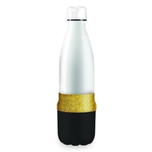 12.5 White and Gold Glittered Insulted Portable Wine Carrier with Black Cups - All