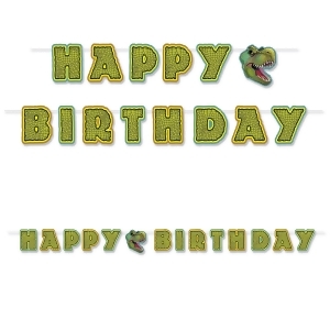 Club Pack of 12 Decorative Green Dinosaur Happy Birthday Banner 10 - All