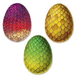 Club Pack of 12 Two Sided Metallic Yellow Green and Purple Fantasy Dragon Egg Cutouts 17 - All