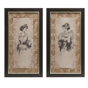 Set of 2 Black and Gold Ladies on Damask Background Oil on Canvas Wall Art - All