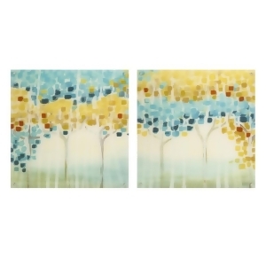 Set of 2 Sky Blue Yellow and Rust Orange Mosaic Forest Acrylic Floating Wall Art - All