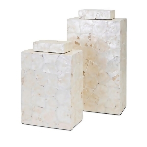 Set of 2 White Coastal-inspired Decorative Shiny Capiz Shell Square Containers - All