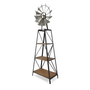 94.5 Black and Silver Windmill Shaped Decorative Iron and Wood Bookshelf - All