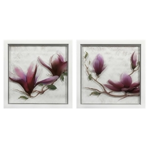 Set of 2 Purple Magnolia Flowers and Damask Pattern Framed Wall Art - All