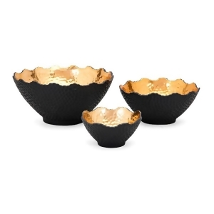Set of 3 Gold and Matte Charcoal Black Nova Decorative Ceramic Bowls - All