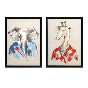 Set of 2 Dapper Elephant and Giraffe Painting on Canvas Framed Wall Art - All