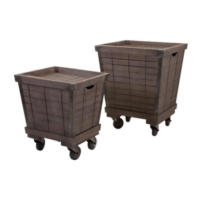 Set of 2 Chocolate Brown Decorative Wood Rolling Cart Tray Side Tables - All