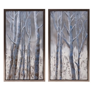 Set of 2 Gray Blue and White Frosted Forest Oil Framed Wall Art - All