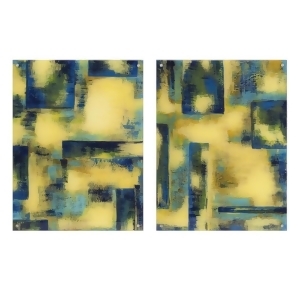 Set of 2 Blue and Yellow Abstract Rectangles Acrylic Floating Wall Art - All