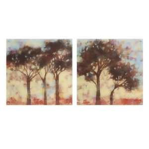 Set of 2 Mocha Brown Butter Yellow and Rust Orange Autumn Trees Floating Wall Art - All