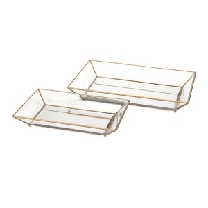 Set of 2 Clear and Metallic Copper Rectangular Decorative Glass Trays - All