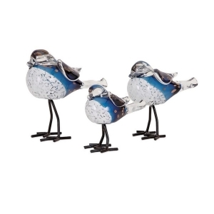 Set of 3 Blue White and Black Decorative Glass and Metal Bird Statuaries - All