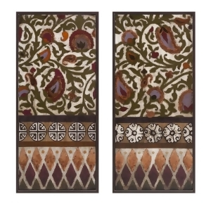 Set of 2 Olive Green Brown and Burgundy Graphic Floral Framed Wall Art - All